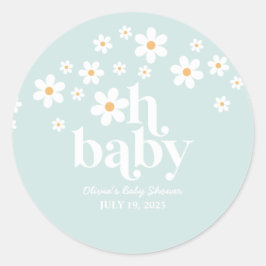 Redonda Retro Daisy Baby Shower Classic Round Pegatina