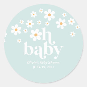 Redonda Retro Daisy Baby Shower Classic Round Pegatina