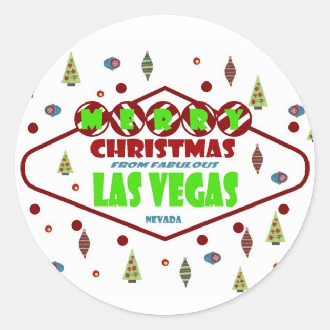 Redonda Retro Las Vegas Christma Pegatina (Anverso)