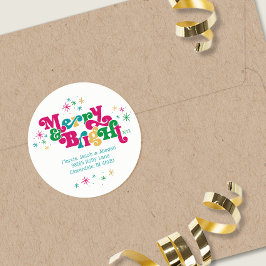 Redonda Retro Merry & Bright Classic Round Pegatina