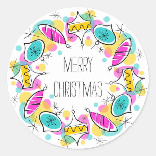 Redonda Retro Tree Baubles Circle Feliz pegatina de Navida