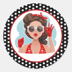 Redonda Retro Woman Pegatina