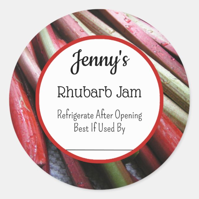 Redonda Rhubarb Jam Personalizado Canning Jar Pegatina (Anverso)