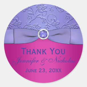 Redonda RIBBON Fuchsia IMPRESO, Pegatina Boda morado