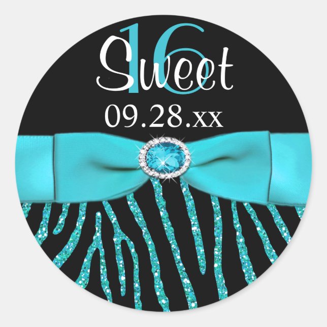 Redonda RIBBON Zebra Sweet 16 Pegatina favorito (Anverso)