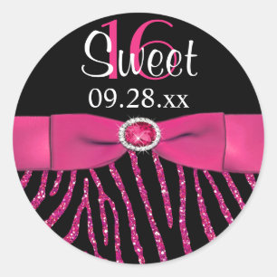 Redonda RIBBON Zebra Sweet 16 Pegatina favorito