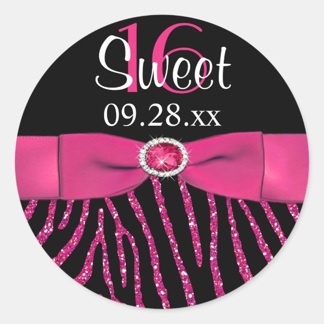 Redonda RIBBON Zebra Sweet 16 Pegatina favorito (Anverso)