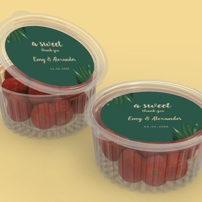 Redonda Rich Green Golden Theme Square Pegatina (use these stickers to thank your guests by sticking them on your return gifts)