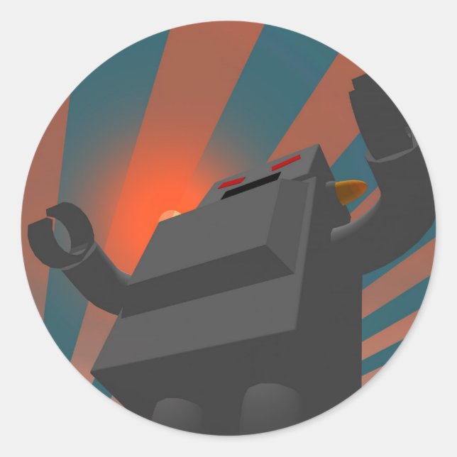 Redonda Robot estilo retro 4 Pegatina (Anverso)