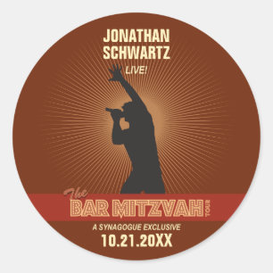 Redonda Rock Star Bar Mitzvah Pegatina en Brown