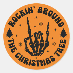 Redonda Rockin' Skeleton Christmas Tree Pegatina