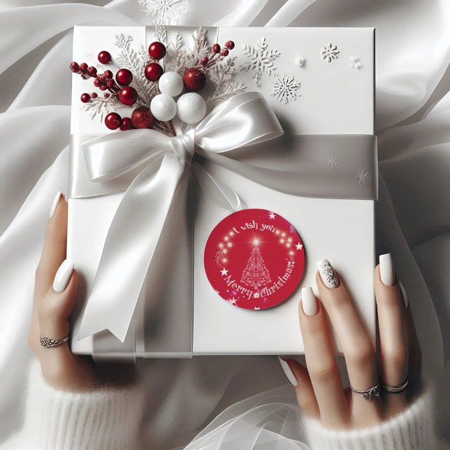 Redonda Rojo Cerezo navideño pino Pegatina redondo (Subido por el creador)