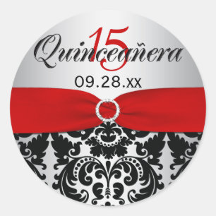 Redonda Rojo, plata, pegatina negro de Quinceanera del