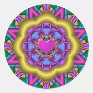 Redonda Romántico pegatina de Mandala con corazón