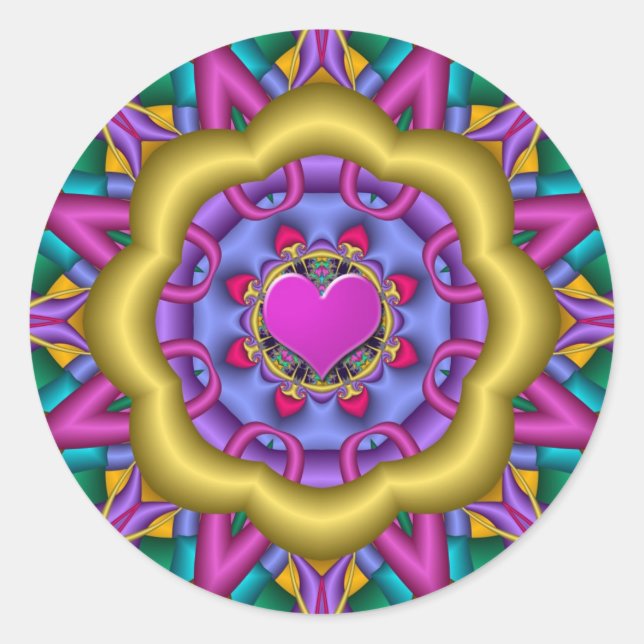 Redonda Romántico pegatina de Mandala con corazón (Anverso)