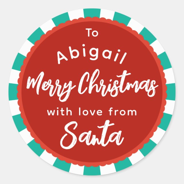 Redonda Ropa roja y verde del pegatina de regalo de Santa (Anverso)