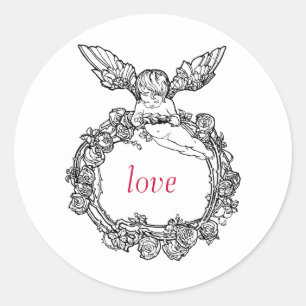 Redonda rosa anillo cherub LOVE pegatina