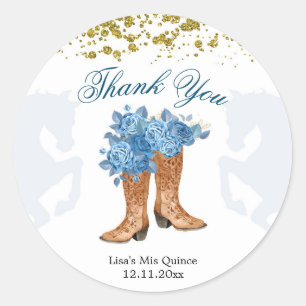 Redonda Rosa azul  mexicano mi Pegatina de quinceañera