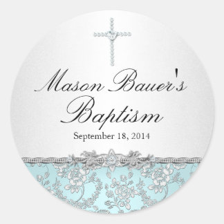 Redonda Rosa azul y Pegatina de bautismo cruzado