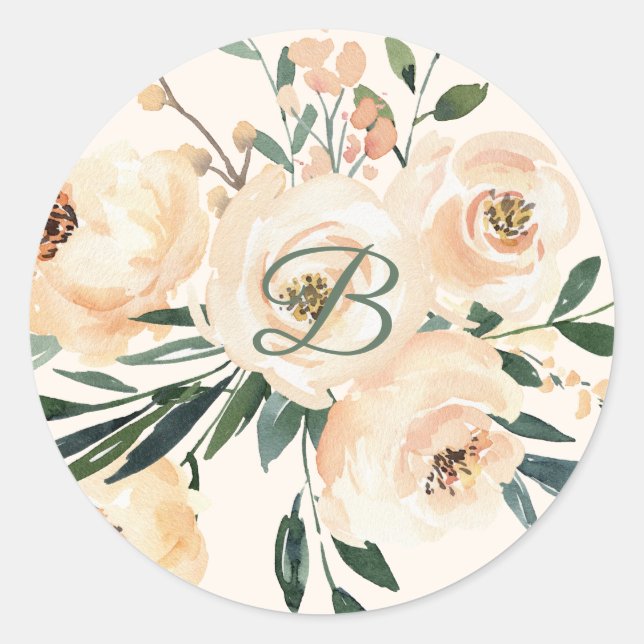 Redonda Rosa beige boda floral pegatina (Anverso)