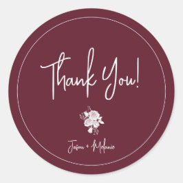 Redonda Rosa Blanca sobre Borgoña Gracias Pegatina