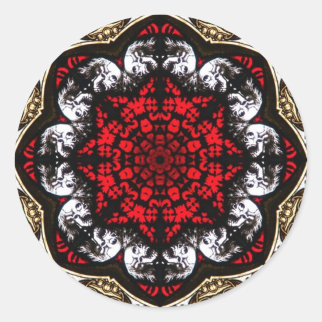 Redonda Rosa de cráneo barroco Pegatina (Anverso)
