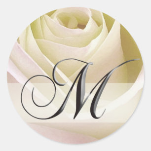 Redonda Rosa de Novias Blancas Monograma Pegatina inicial 