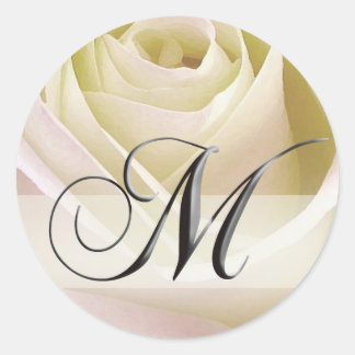 Redonda Rosa de Novias Blancas Monograma Pegatina inicial