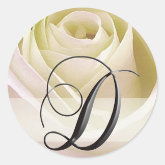Redonda Rosa de Novias Blancas Monograma Pegatina Inicial 