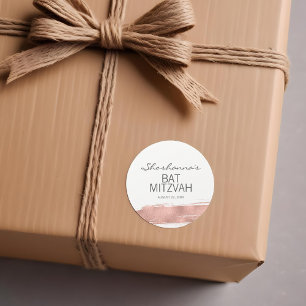 Redonda Rosa de pincel de oro Bat Mitzvah Pegatina