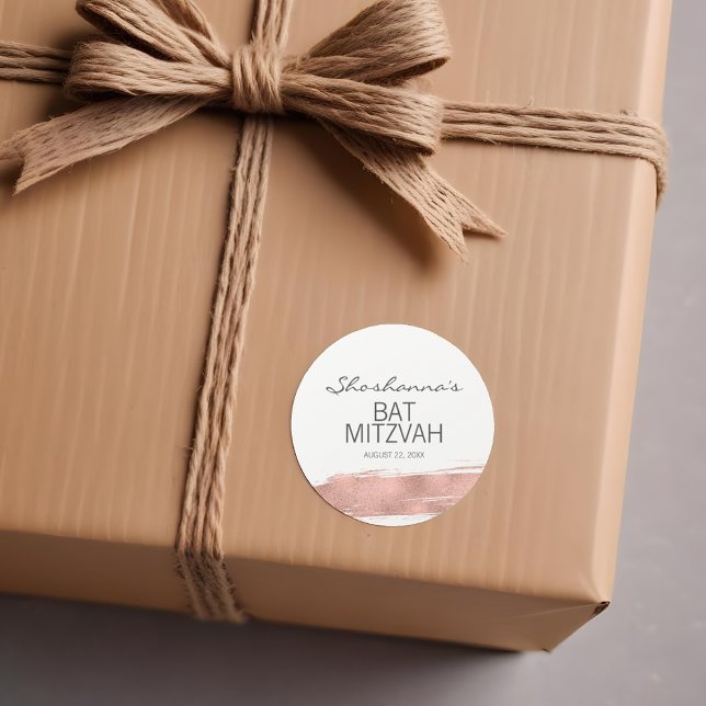 Redonda Rosa de pincel de oro Bat Mitzvah Pegatina (Subido por el creador)