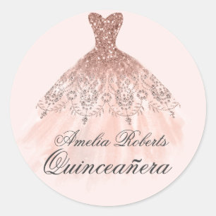 Redonda Rosa Dorado Sparkle Vestido Quinceanera Pegatina