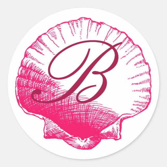 Redonda Rosa Monogrammed Sea Shell Pegatina (Anverso)