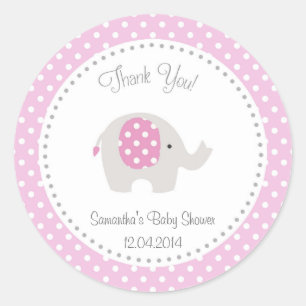 Redonda Rosa Pegatina de Baby Shower para elefante lindo