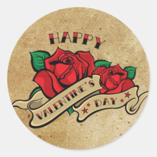 Redonda Rosa Pegatina de Tattoo Happy Valentine Day