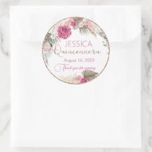 Rosa Quinceanera Purpurina de oro Pegatina de redo