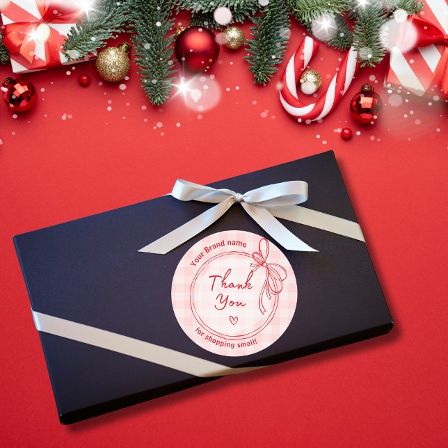 Redonda rosa y arco rojo Gracias Pegatina de negocios (Subido por el creador)