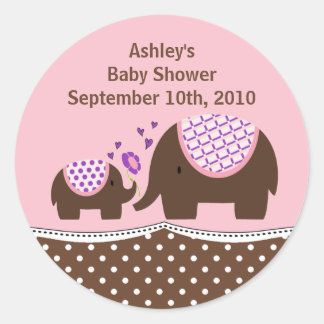 Redonda Rosa y pegatina de Baby Shower del elefante de