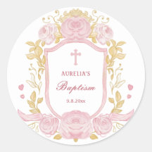 Rosas acuarelas Escudo Bautismo Gran Pegatina