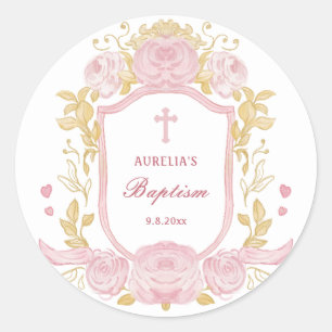 Redonda Rosas acuarelas Escudo Bautismo Gran Pegatina