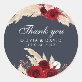 Redonda Rosas de Borgoña y Grass Pampas Gracias Pegatina