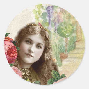 Redonda Rosas de col victorianas Pegatina Floral