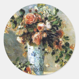 Redonda Rosas de Renoir y pegatina de la pintura del