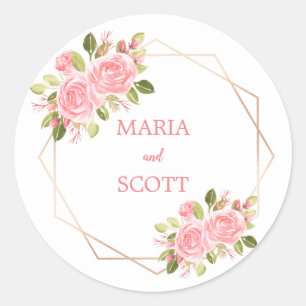 Redonda Rosas Florales Rosa y Pegatina Boda Relieve metali