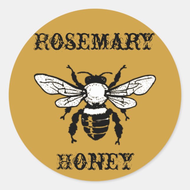 Redonda Rosemary Honey Bee Pegatina (Anverso)