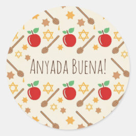 Redonda Rosh Hashanah Pattern Pegatina con Ladino