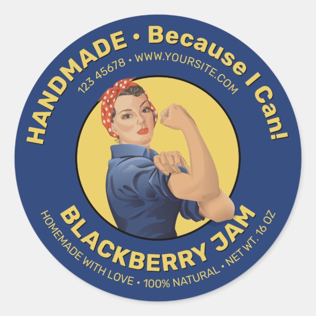 Redonda Rosie the Riveter Jar Lid Round Pegatina (Anverso)