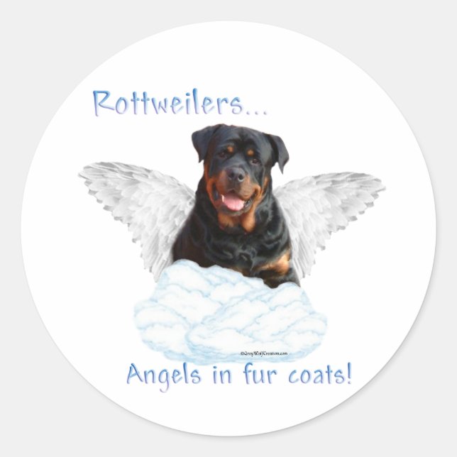 Redonda Rottweiler Angel Pegatina (Anverso)