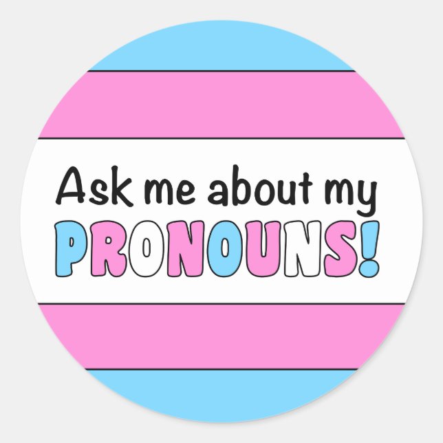 Redonda Round Pronouns Pegatina (Trans Pride) (Anverso)
