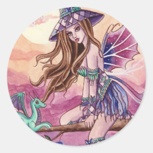 Redonda Rowenia - bruja y pegatina del dragón